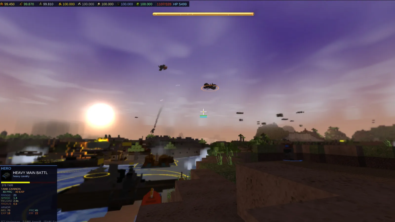 Air combat at sunset