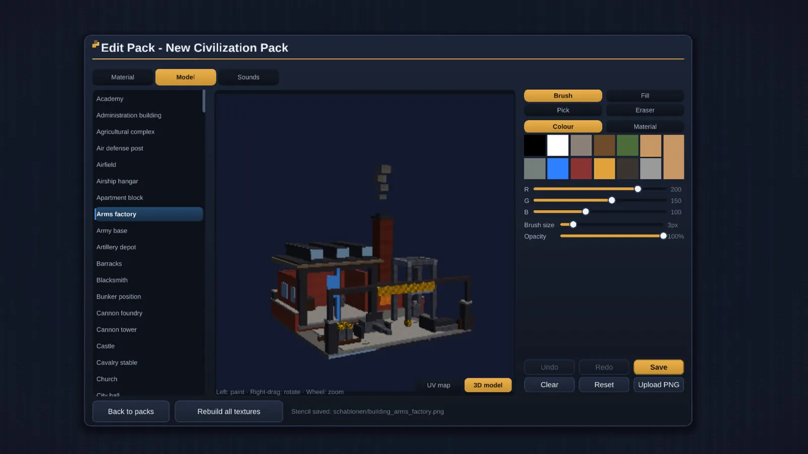 Editor for custom buildings with a colour palette